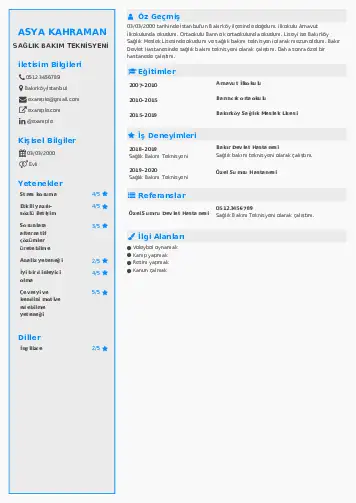 Sağlık Bakım Teknisyeni örnek cv indir
